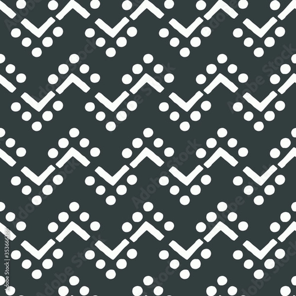 Fototapeta A simple black and white pattern of triangles  dots. Hand illustration. Scandinavian style, design for wallpaper, fabric, textile.