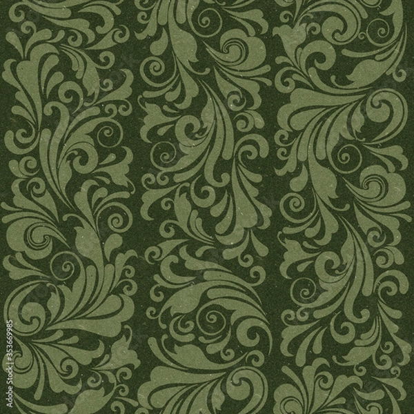 Fototapeta Seamless ornate baroque green color pattern