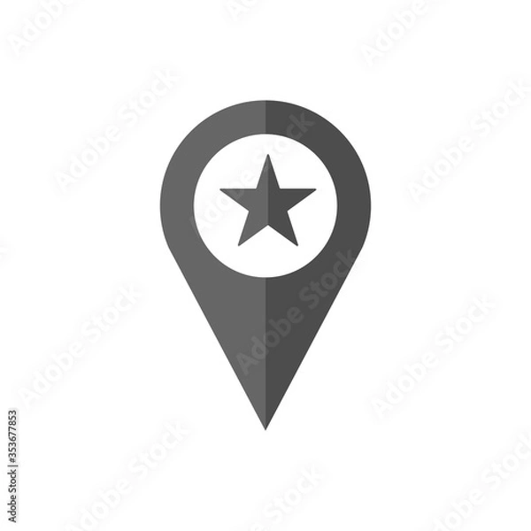 Obraz Vector map geo point with star icon.  Map pin filled flat sign for mobile concept and web design.  