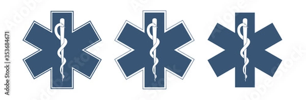 Fototapeta Star of Life. Blue six-pointed star in the center - the White Rod of Asclepius