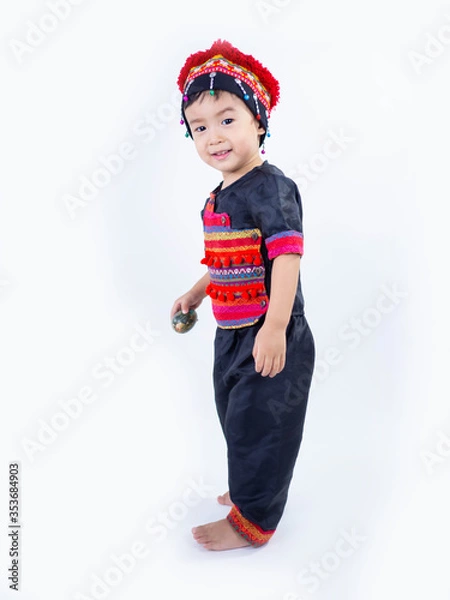 Fototapeta Hmong children little boy wearing traditional dress on white background