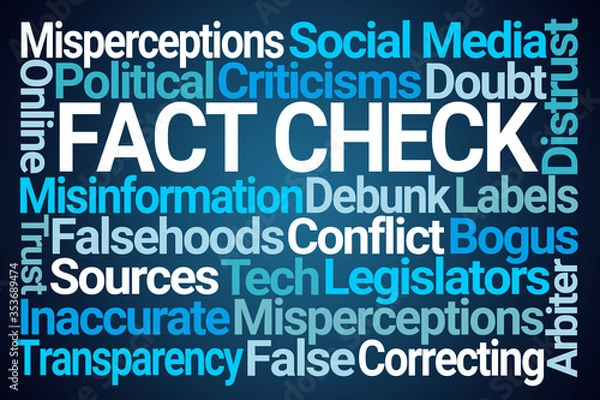 Fototapeta Fact Check Word Cloud on Blue Background
