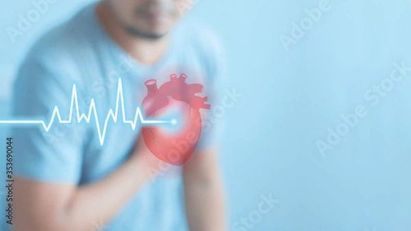 Fototapeta Heart pulse on blurred and De-focused of man having heart attack