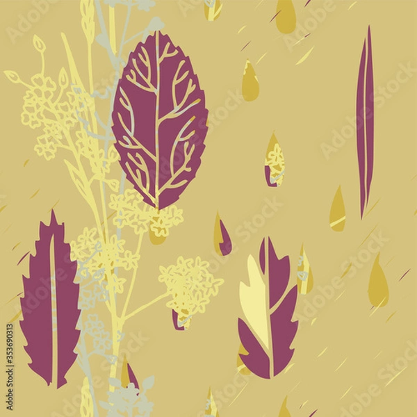 Fototapeta Vector seamless pattern with falling leaves and herbs