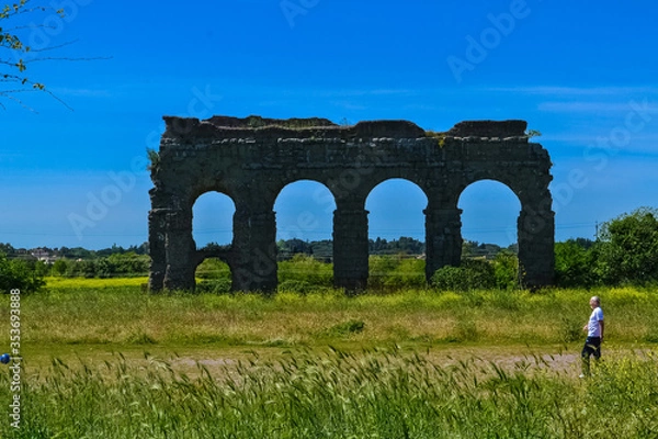 Fototapeta The view on the ancient Rome aqueducts remainings