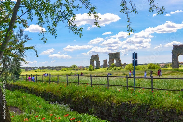 Fototapeta The view on the ancient Rome aqueducts remainings