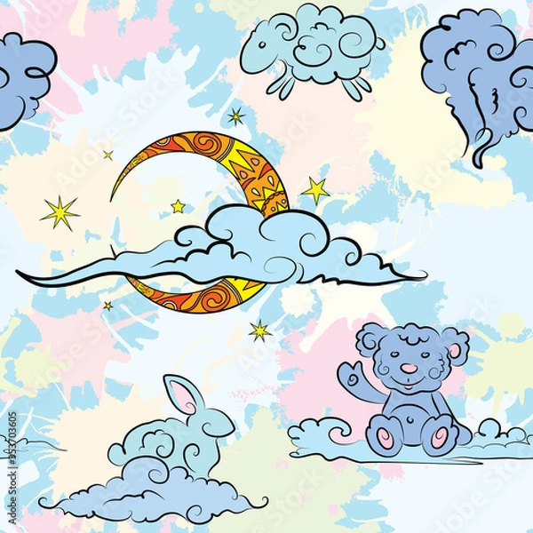 Fototapeta Seamless pattern. Decorative clouds.