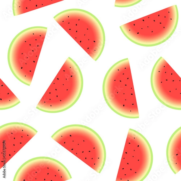 Fototapeta Red water melon slices seamless pattern on transparent background. Repetitive vector illustration.