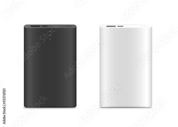 Fototapeta Power bank Mockup isolated on white background. Black and white color. Realistic.Vector illustration