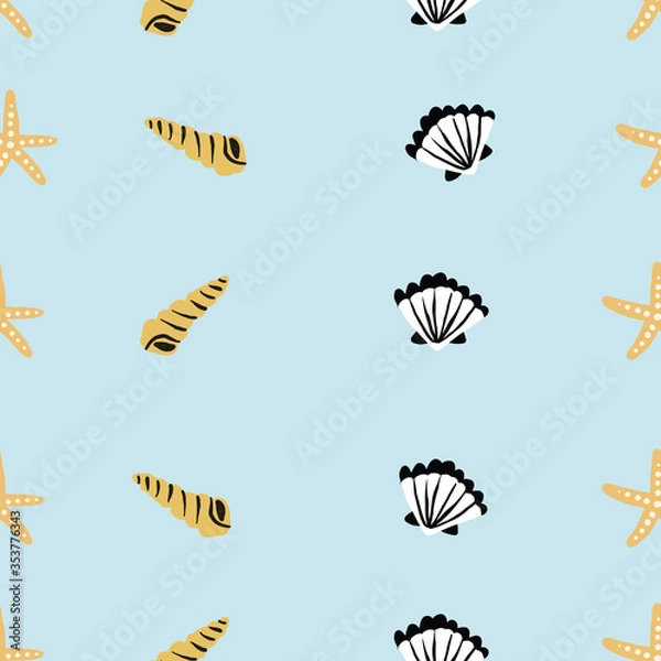 Obraz seamless light blue sea shells and starfish pattern. repeating vector beach and ocean pattern.