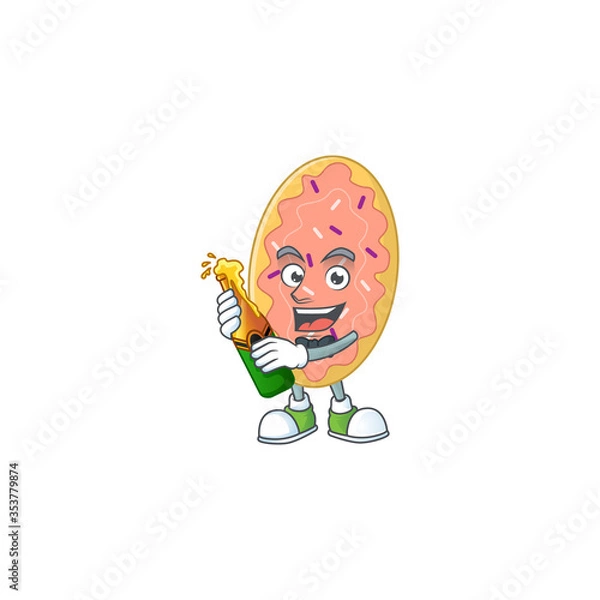 Fototapeta Happy face of bread cartoon design toast with a bottle of beer