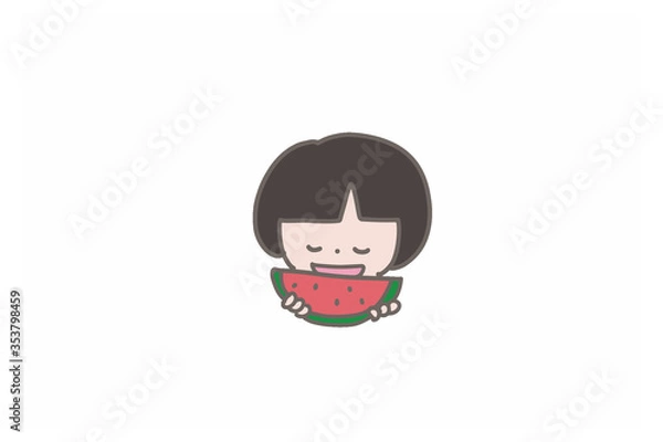 Obraz スイカを食べる女の子