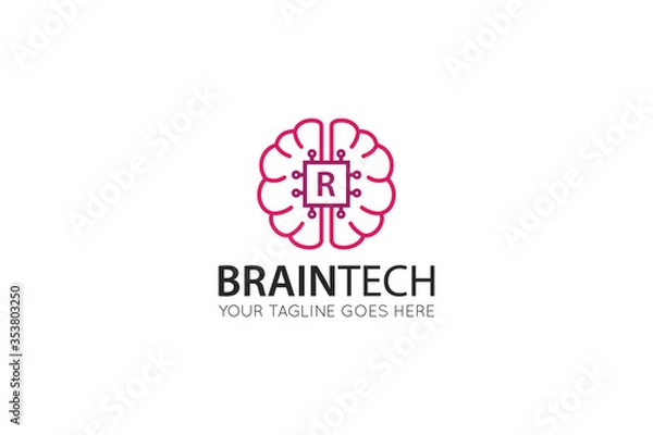 Fototapeta initial leter r brain logo and icon vector illustration design template