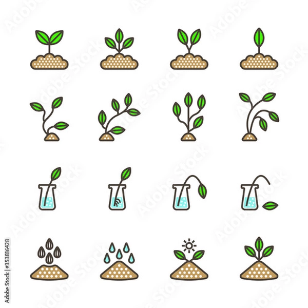 Fototapeta plant icon set/Flat icon set design, Out line vector icon set for design.