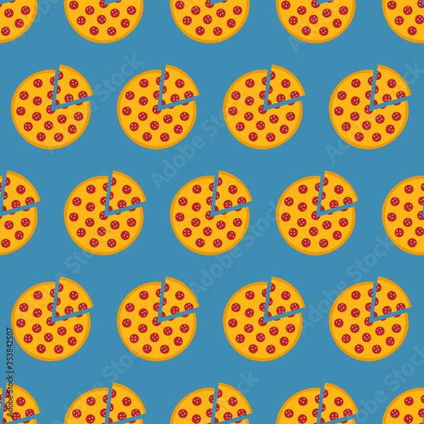 Fototapeta Pizza vector seamless pattern background for fast food delivery design.