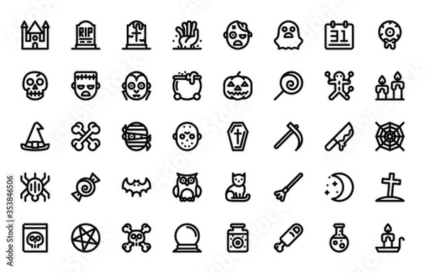 Obraz Halloween Basic Outline Icons set