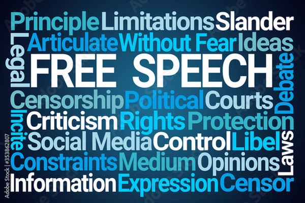 Obraz Free Speech Word Cloud on Blue Background