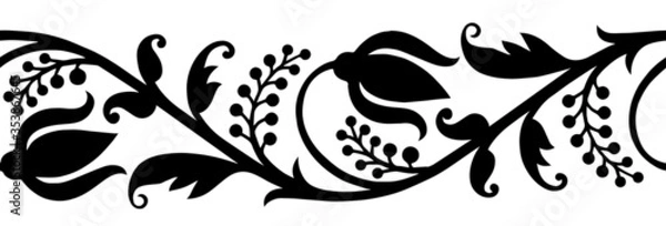 Obraz Simple black and white flower border pattern with polka dot