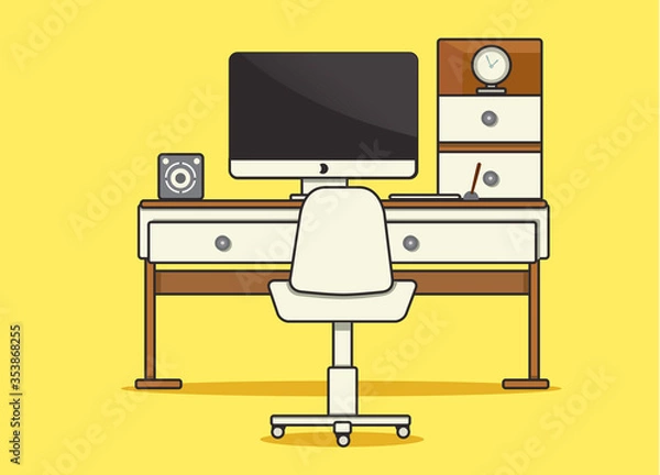 Fototapeta Work place or office with computer, table and chair 