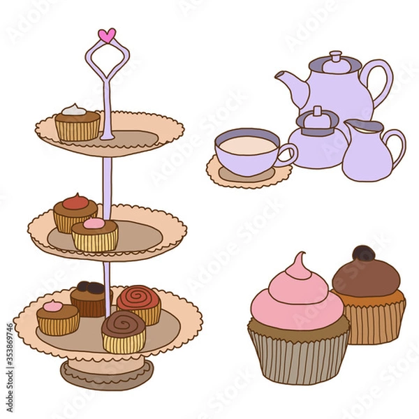 Obraz Afternoon tea set. Vector Illustration