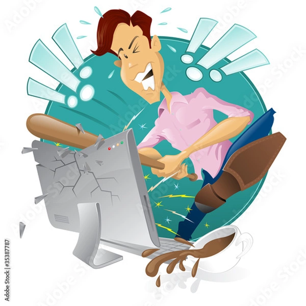 Fototapeta angry frustrated man destroying his computer
