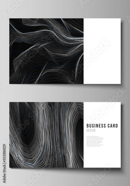 Obraz The minimalistic abstract vector illustration of the editable layout of two creative business cards design templates. Smooth smoke wave, hi-tech concept black color techno background.