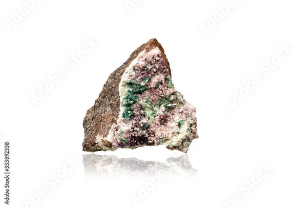 Fototapeta Green brown mineral vesuvianite on white background. Silicate of calcium and aluminum