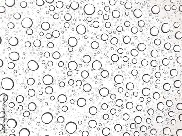 Fototapeta Close up of water droplets on glass. Rain drops on white background