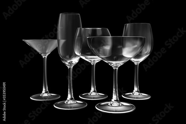 Fototapeta Set of Drinking Glasses on a black background