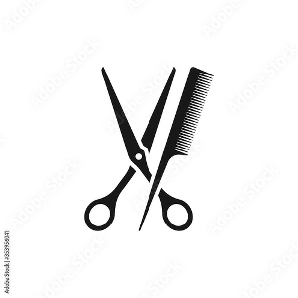 Fototapeta Scissor with comb icon vector illustration