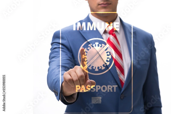 Fototapeta Concept of immunity passport - pressing virtual button