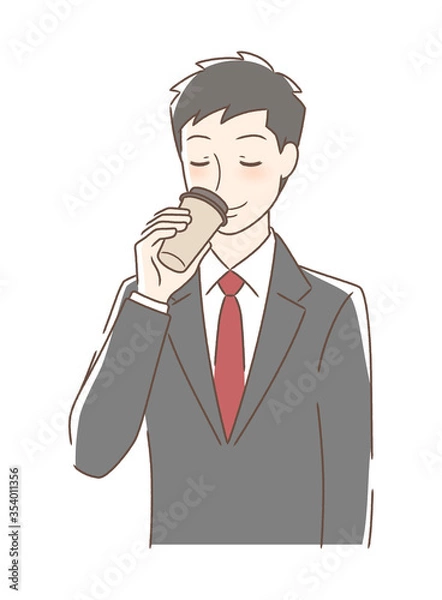 Fototapeta テイクアウトのコーヒーを飲む男性