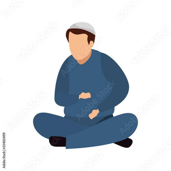 Obraz man muslim sitting cross legged with traditional clothes on white background vector illustration design