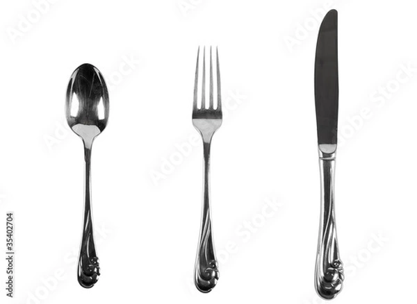 Fototapeta Silverware Set with Fork, Knife, and Spoon