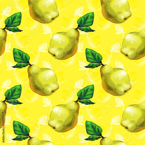 Obraz illustration fruit yellow quince pattern
