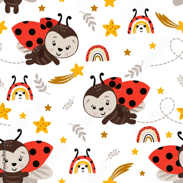 Fototapeta seamless pattern with cute ladybug - vector illustration, eps