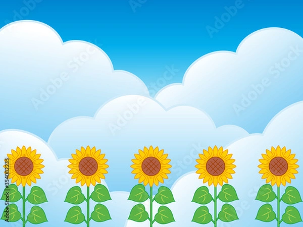 Fototapeta ヒマワリと雲の背景素材（線あり）
