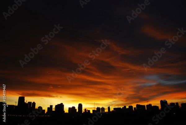 Obraz Beautiful sunset City in silhouette