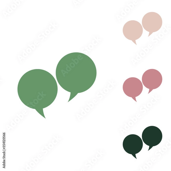 Fototapeta Two speech bubble sign. Russian green icon with small jungle green, puce and desert sand ones on white background. Illustration.