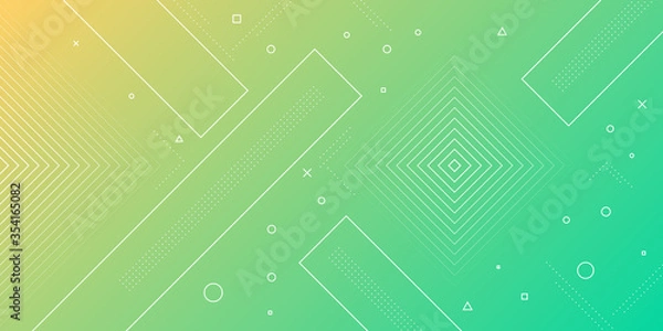 Fototapeta Modern abstract background with memphis elements in yellow and green gradients and retro themed for posters, banners and website landing pages.