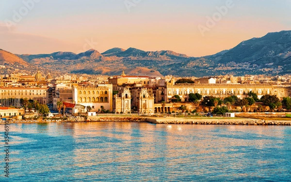 Obraz Sunrise at Mediterranian sea Sicily Palermo old city reflex