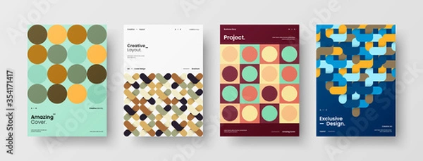 Fototapeta Company identity brochure template collection. Business presentation vector A4 vertical orientation front page mock up set. Corporate report cover abstract geometric illustration design layout bundle.