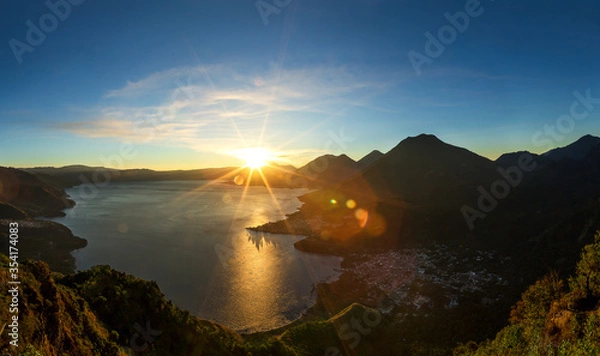 Obraz Sunrise Landscape at Mayan Nose, an aerial view of the sunrise on Lake Atitlán