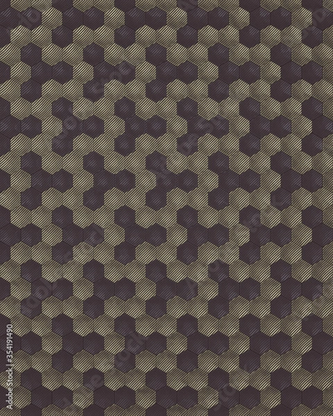 Fototapeta Fragment dark ceramic tiles for wall and floor decoration. Texture for use in graphic and architectural project. Pattern of ceramic tiles of hexagon shape for background. 3D illustration.