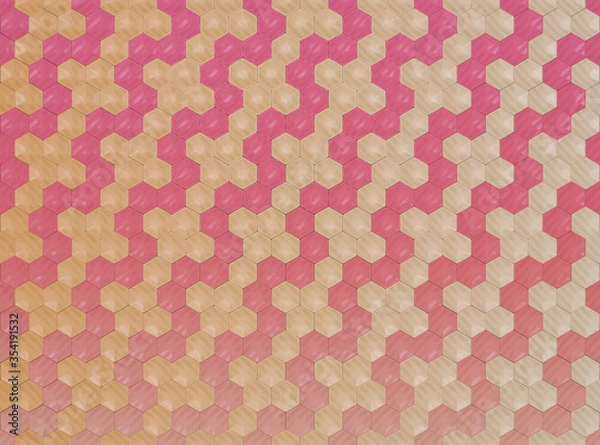 Fototapeta Fragment multicolored ceramic tiles for wall and floor decoration. Texture for use in graphic and architectural project. Pattern of ceramic tiles of hexagon shape for background. 3D illustration.