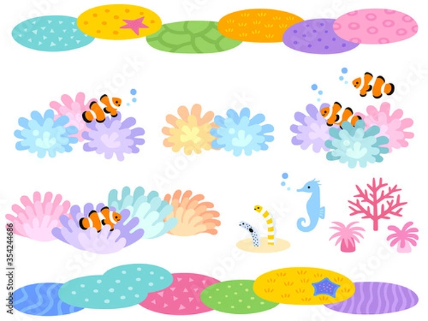 Fototapeta サンゴ礁の海底のイラスト素材セット