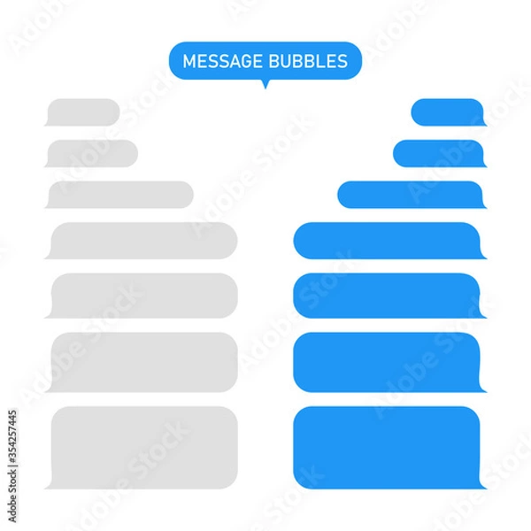 Obraz Message bubble for text. Chat or messenger in phone. Box for sms and speech. Interface for social app-talk. Blue and gray template for conversation. Service, background of dialog in mobile. Vector