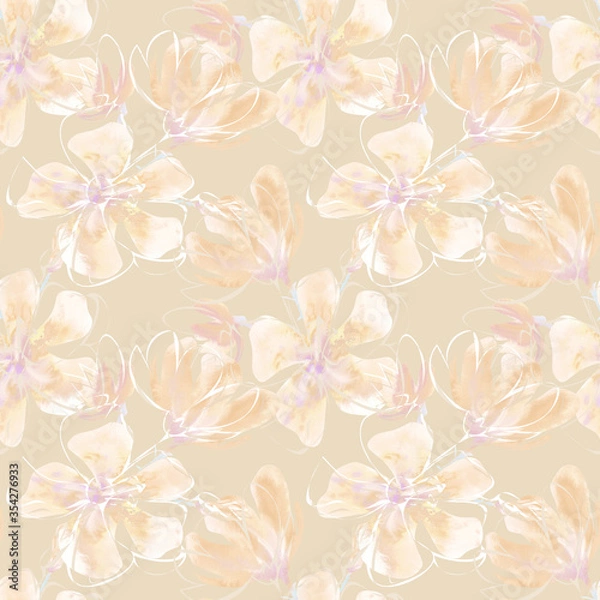 Fototapeta Watercolor Floral Seamless Pattern. Hand Painted Design Template.