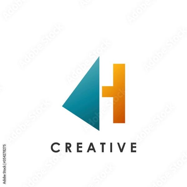Obraz Techno Split Half Letter H Logo Vector Design Template with geometrical triangle shape.