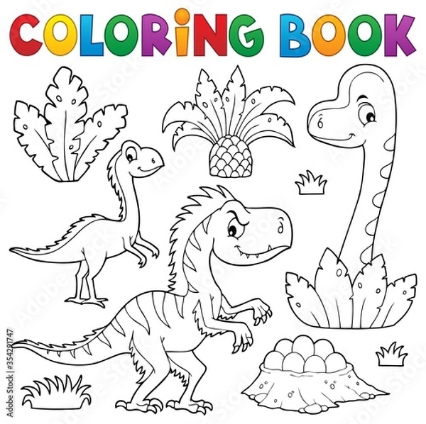 Fototapeta Coloring book dinosaur composition image 3